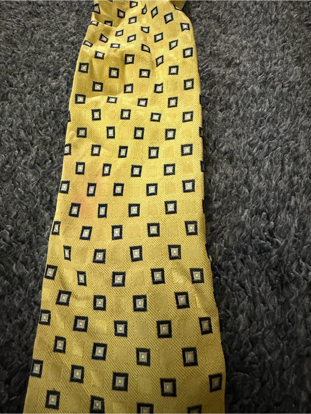Tommy Hilfiger Men's Yellow Geometric Square Pattern 100% Silk Neck Tie